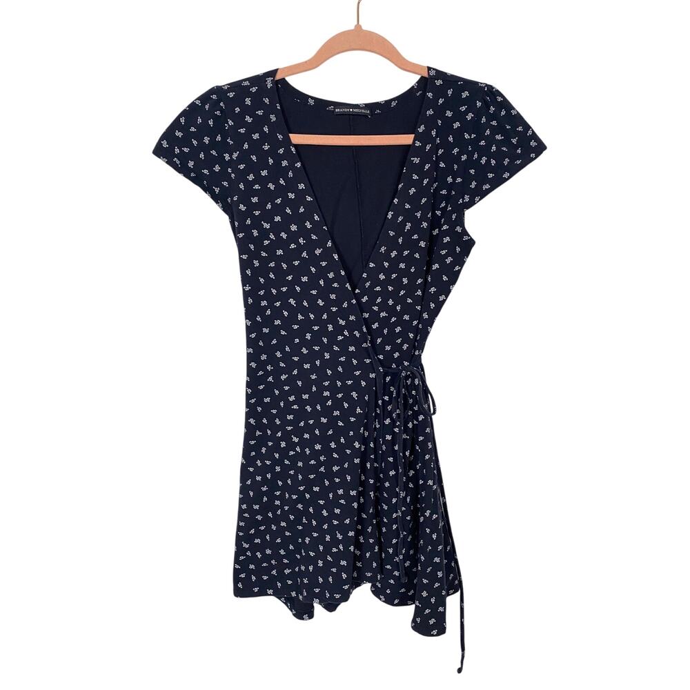 Brandy Melville Women Floral Wrap Mini Dress Stretchy Navy OS Fit S\M